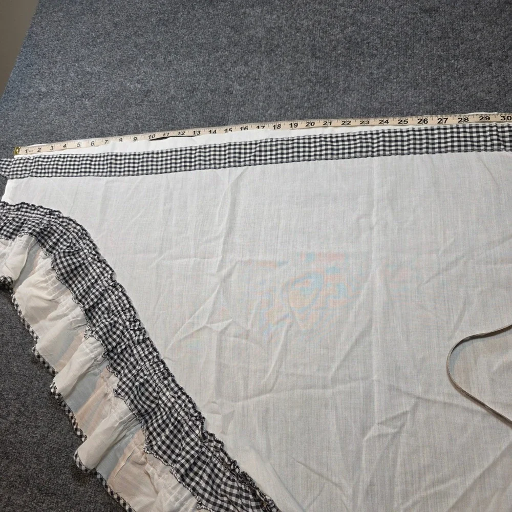 Set Black White Check Cotton Ruffled Swag Valance Gingham  Farmhouse Vtg Curtain
